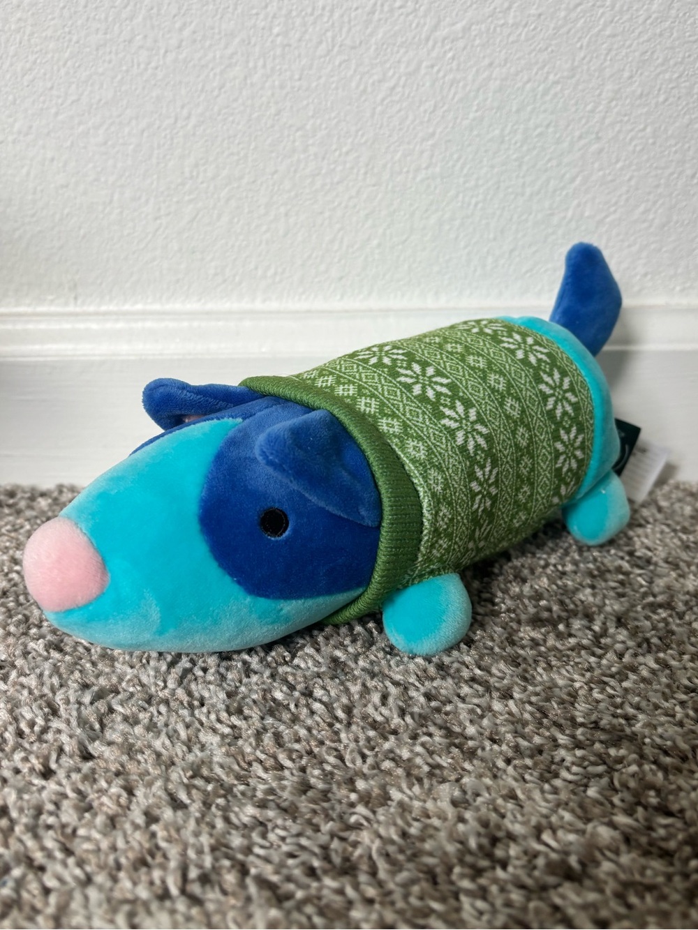 Festive Blue Squishy Dog Stuffed Animal